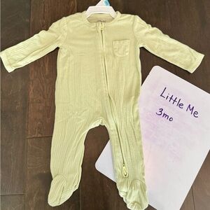 Little Me Green Footie One Piece with Ribbed Knit Fabric